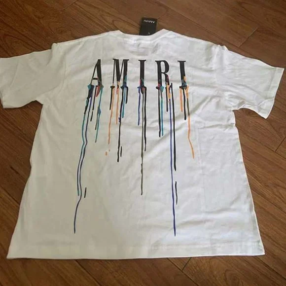 AMIRI Classic Flowing Colorful Letter Print White Short Sleeves - Picture 2 of 9